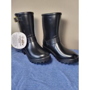 Dav black rubber rain boots gold buckle mid-height rain-boots womens size 6